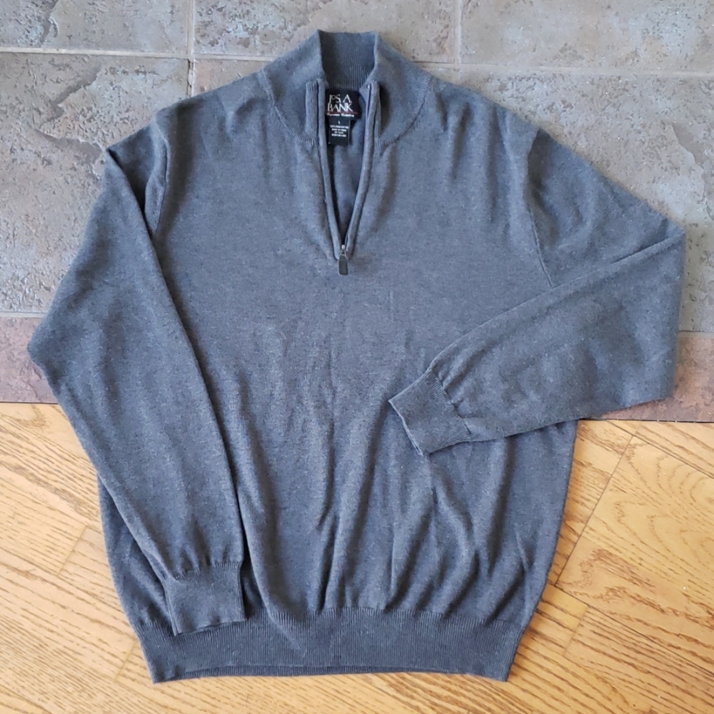 Jos A Bank Quarter Zip Gray Sweater Large